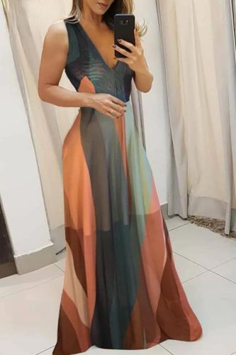 Sexy V-Neck Striped Color Block Fashion Elegant  Wedding Guest Dress