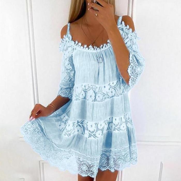 Fashion Casual Lace Solid Color Sexy Bohemian Beach Dress