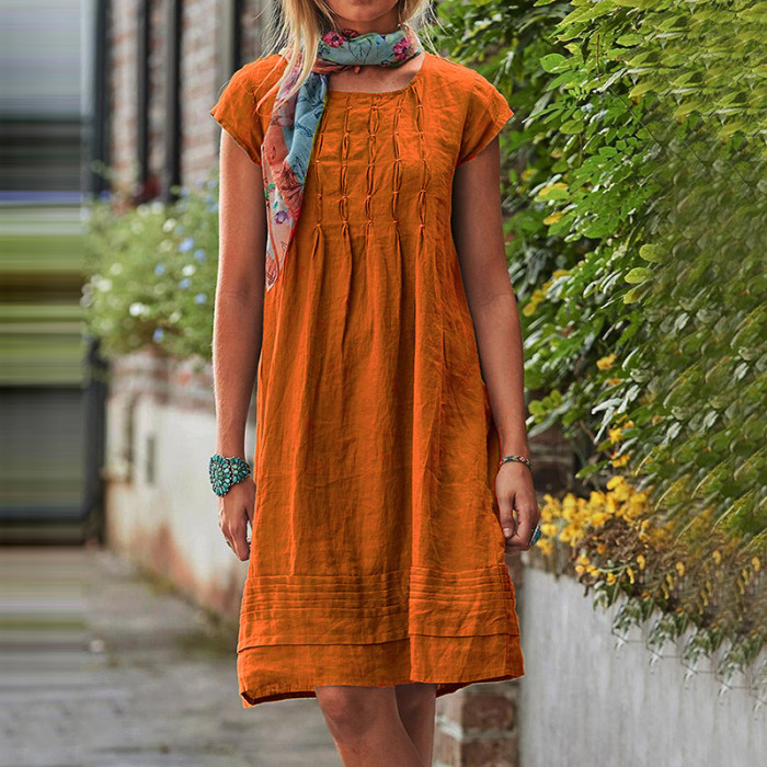 Solid Color Elegant O Neck Short Sleeve Party Casual Dress