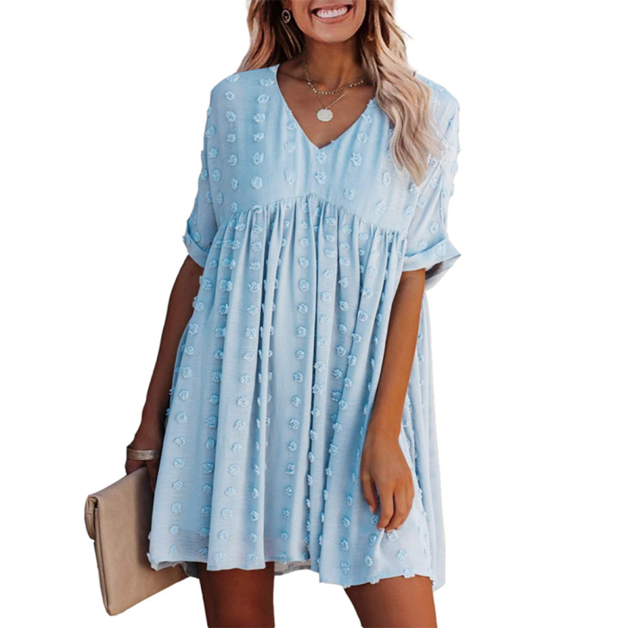 Bohemian Chic Sexy V Neck Pleated Swing Mini Casual Dress