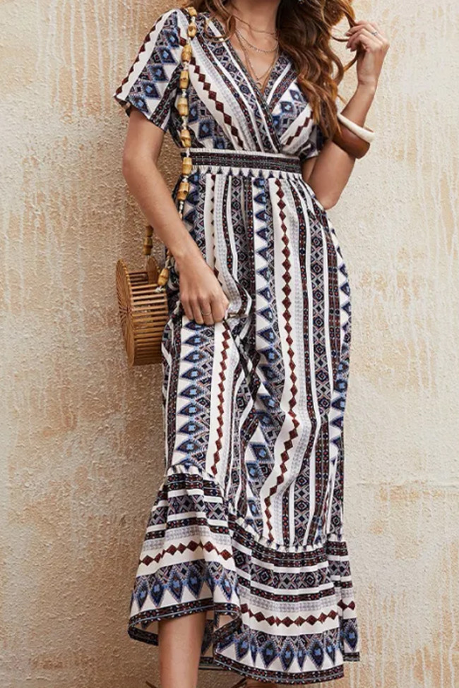 Fashion Bohemian Print Loose Casual High Waist Maxi Dress