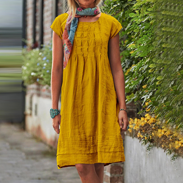 Solid Color Elegant O Neck Short Sleeve Party Casual Dress