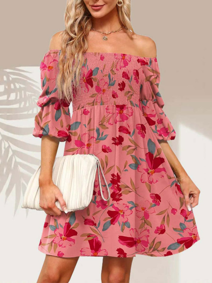 Flower Floral Print Boho Square Neck Dress