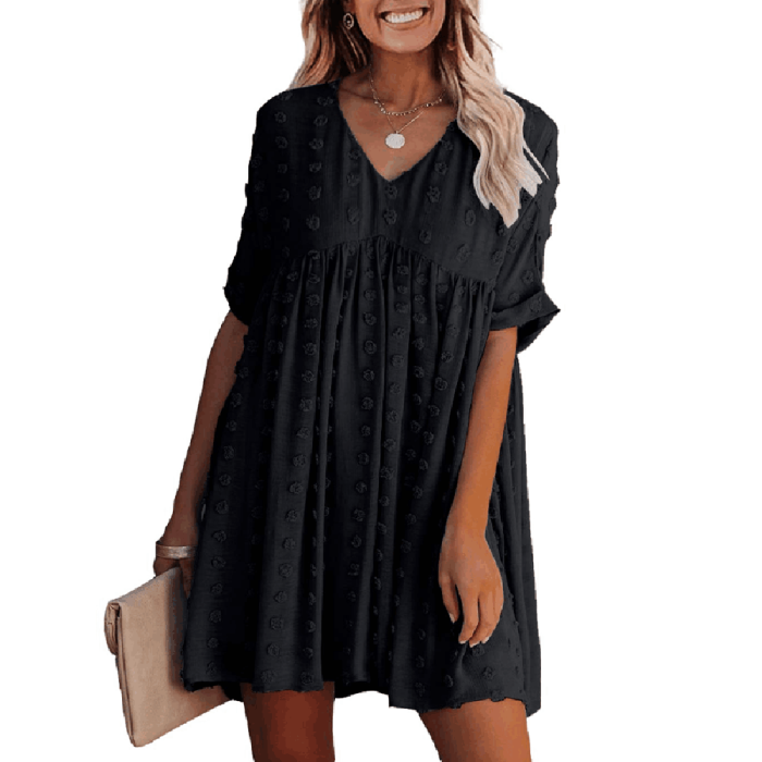 Bohemian Chic Sexy V Neck Pleated Swing Mini Casual Dress