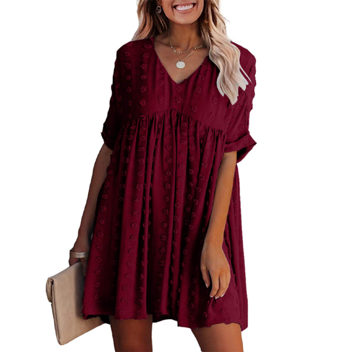 Bohemian Chic Sexy V Neck Pleated Swing Mini Casual Dress