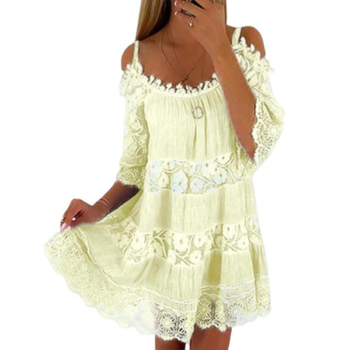 Fashion Casual Lace Solid Color Sexy Bohemian Beach Dress