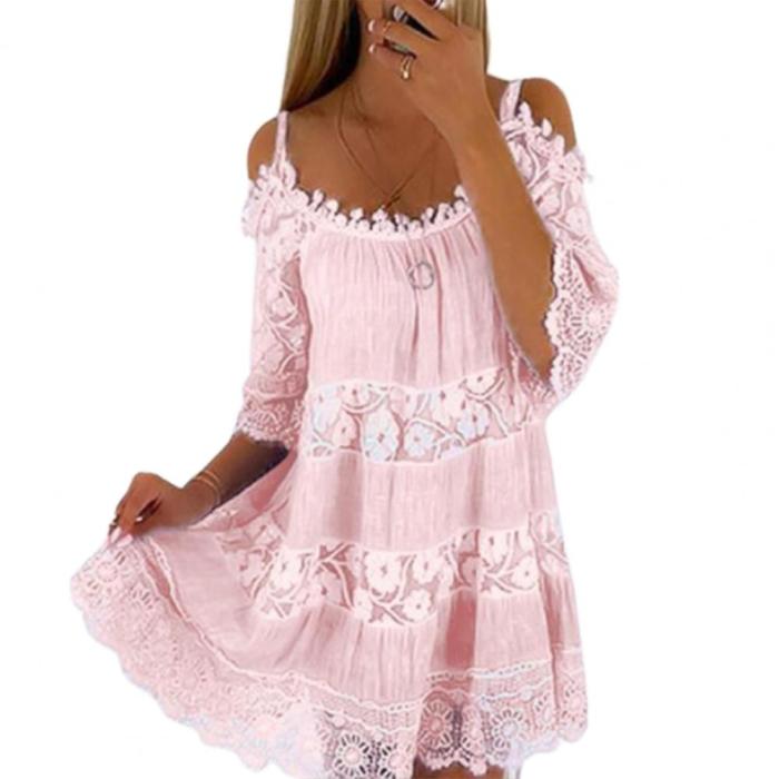 Fashion Casual Lace Solid Color Sexy Bohemian Beach Dress