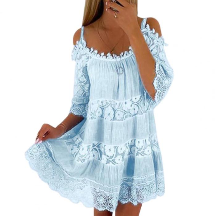 Fashion Casual Lace Solid Color Sexy Bohemian Beach Dress