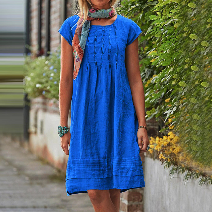 Solid Color Elegant O Neck Short Sleeve Party Casual Dress