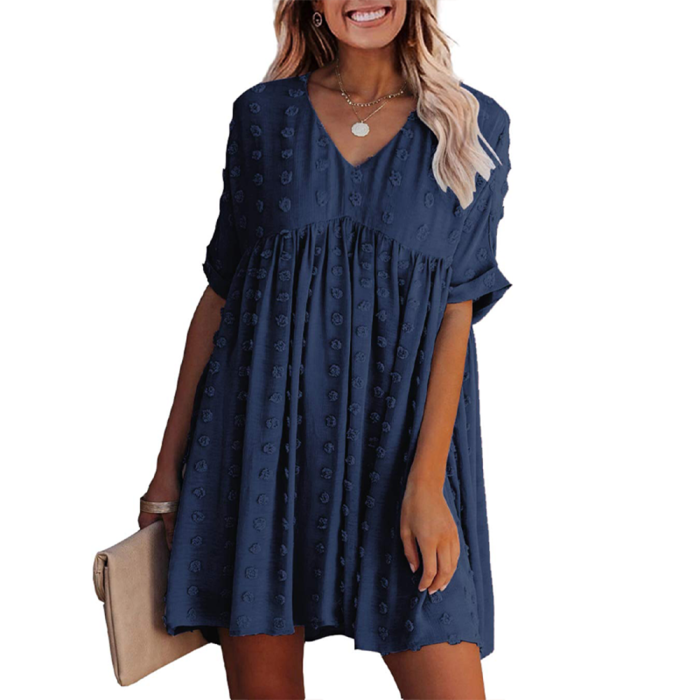 Bohemian Chic Sexy V Neck Pleated Swing Mini Casual Dress