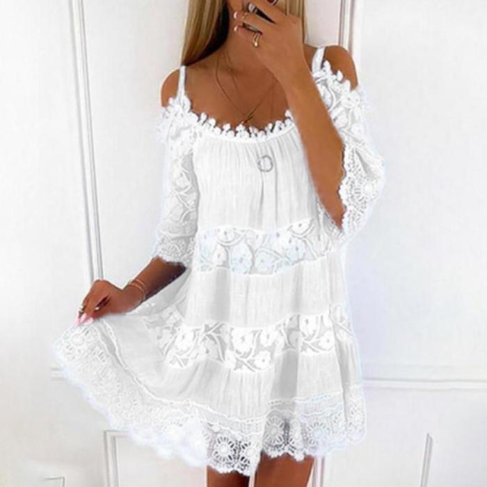 Fashion Casual Lace Solid Color Sexy Bohemian Beach Dress
