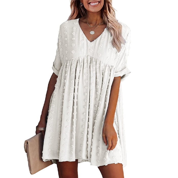 Bohemian Chic Sexy V Neck Pleated Swing Mini Casual Dress