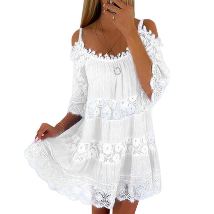 Fashion Casual Lace Solid Color Sexy Bohemian Beach Dress
