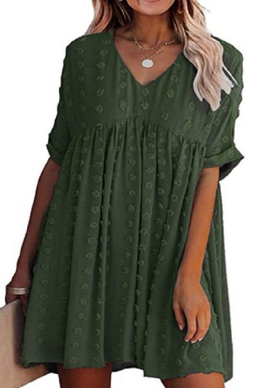 Bohemian Chic Sexy V Neck Pleated Swing Mini Casual Dress