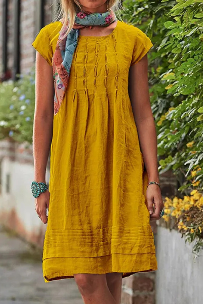 Solid Color Elegant O Neck Short Sleeve Party Casual Dress
