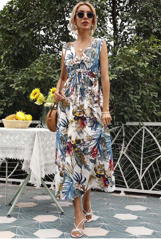 Sexy V-Neck Floral Casual Sleeveless Print Maxi Dress