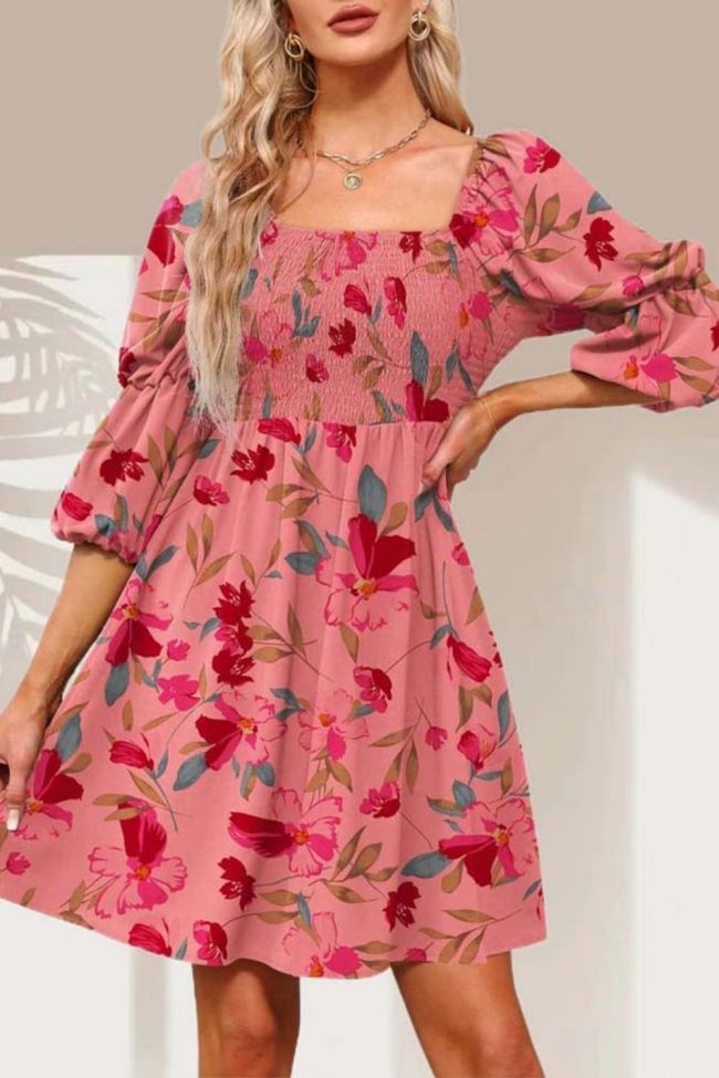 Flower Floral Print Boho Square Neck Dress