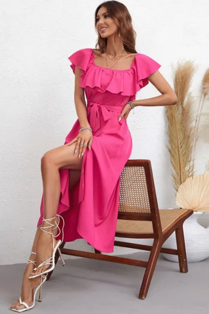 Elegant Party Sweet Girl Hem Slit A-Line Maxi Dress