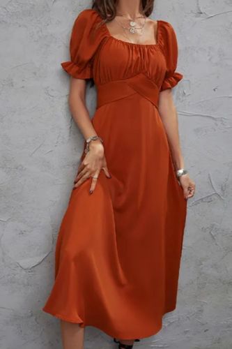 Women's Chiffon Short Sleeve Solid Color Party Casual Maxi Dress