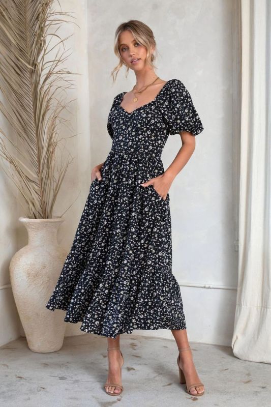 New Bohemian Print V-neck Off-the-back Dress