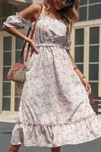 New Chic Casual Ruffled Floral Shoulder Dress