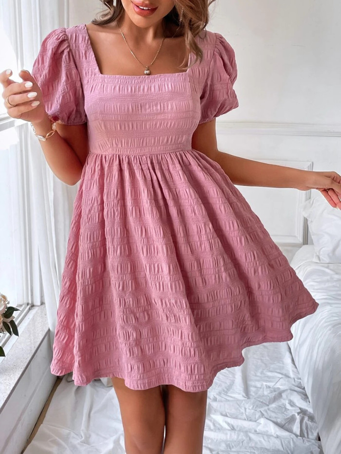  Wedding Guest Dresses for Women Fashion Square Neck Puff Sleeve  Tunic A-line Loose Solid Color Pleated Evening Dress : Clothing, Shoes &  Jewelry