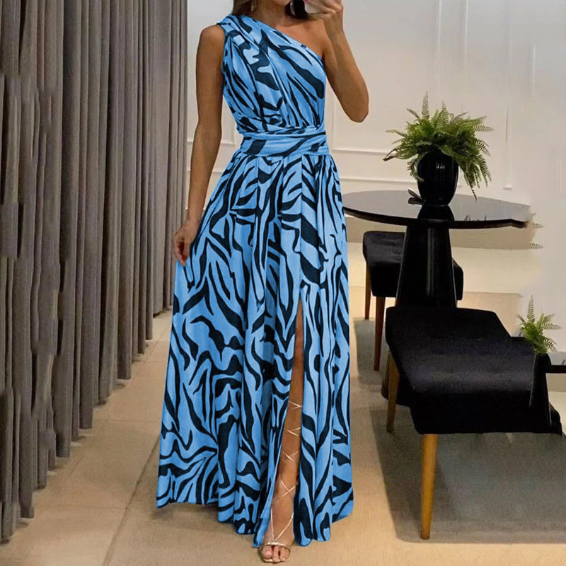 Fashion Sleeveless Elegant Print Off Shoulder Party Sexy A-Line Wedding Guest Dress