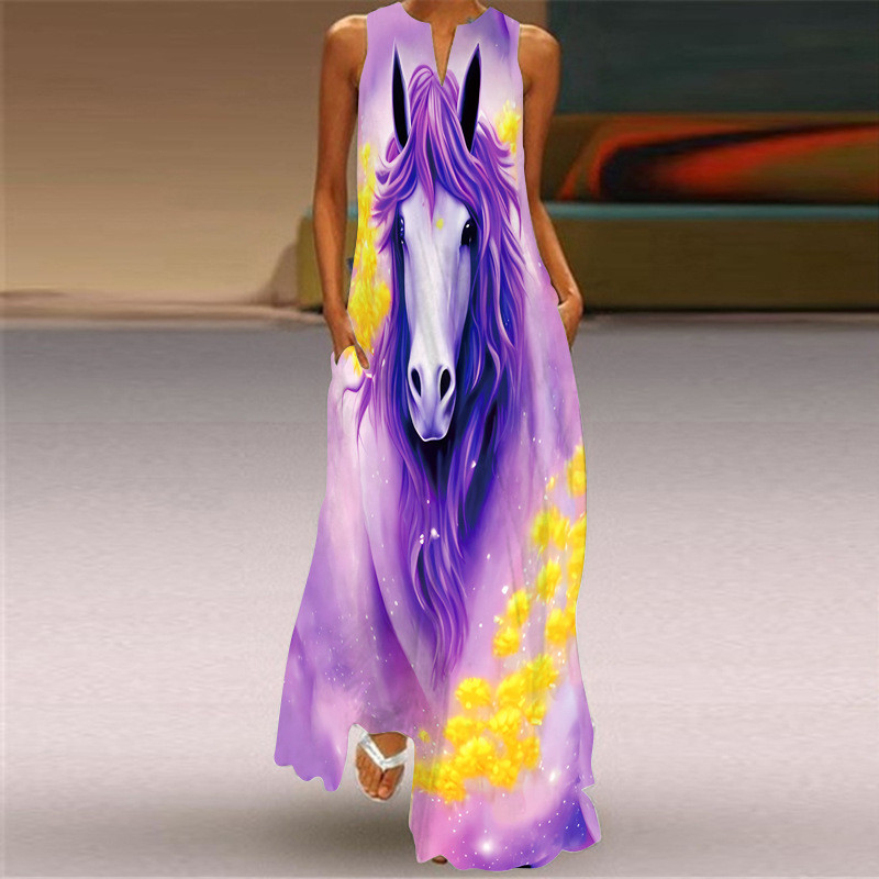 Summer Fashion Sleeveless V-Neck Printed Casual Sexy  Maxi Dress