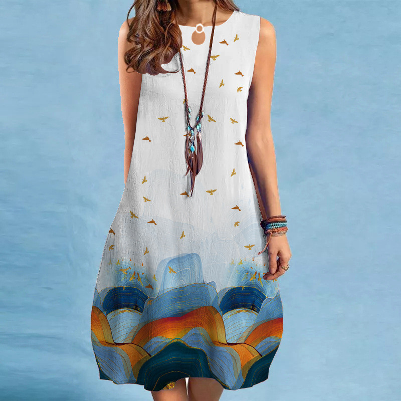 Women's Elegant Printed Sleeveless Swing Casual Dress