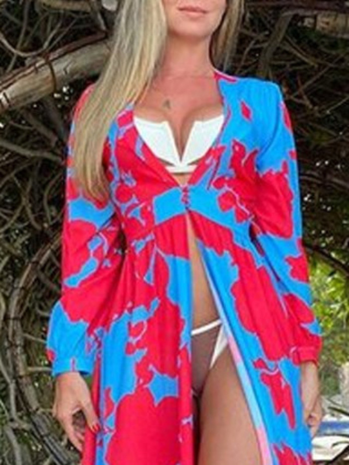 Women's Party V Neck Sexy Fashion Printed Bohemian Beach  Maxi Dress