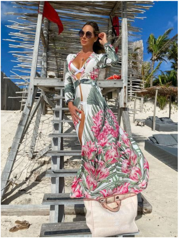 Women's Party V Neck Sexy Fashion Printed Bohemian Beach  Maxi Dress