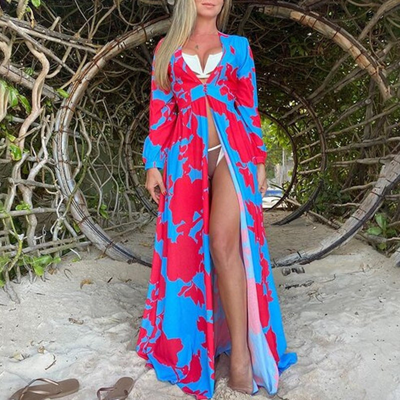 Women's Party V Neck Sexy Fashion Printed Bohemian Beach  Maxi Dress