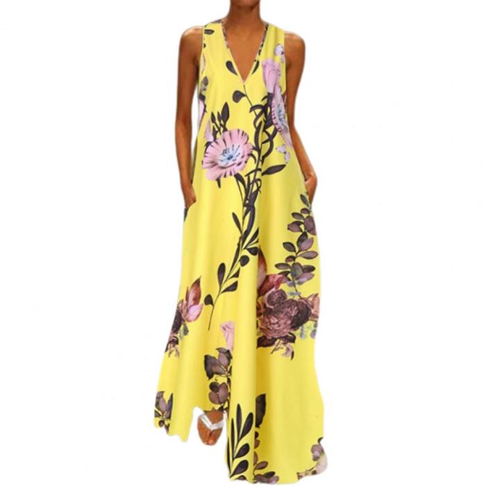 Printed Casual V Neck Fashion  Party Linen Maxi Dress
