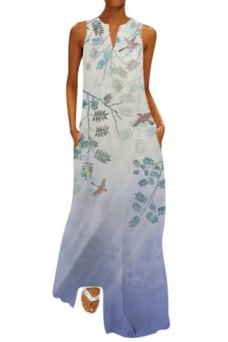 Summer Fashion Sleeveless V Neck Print Pattern Casual Party Maxi Dress