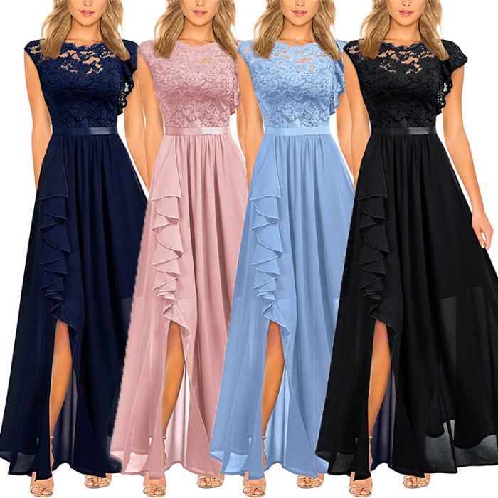 Fashion Lace Solid Color Sexy Party Prom  Wedding Guest Dress