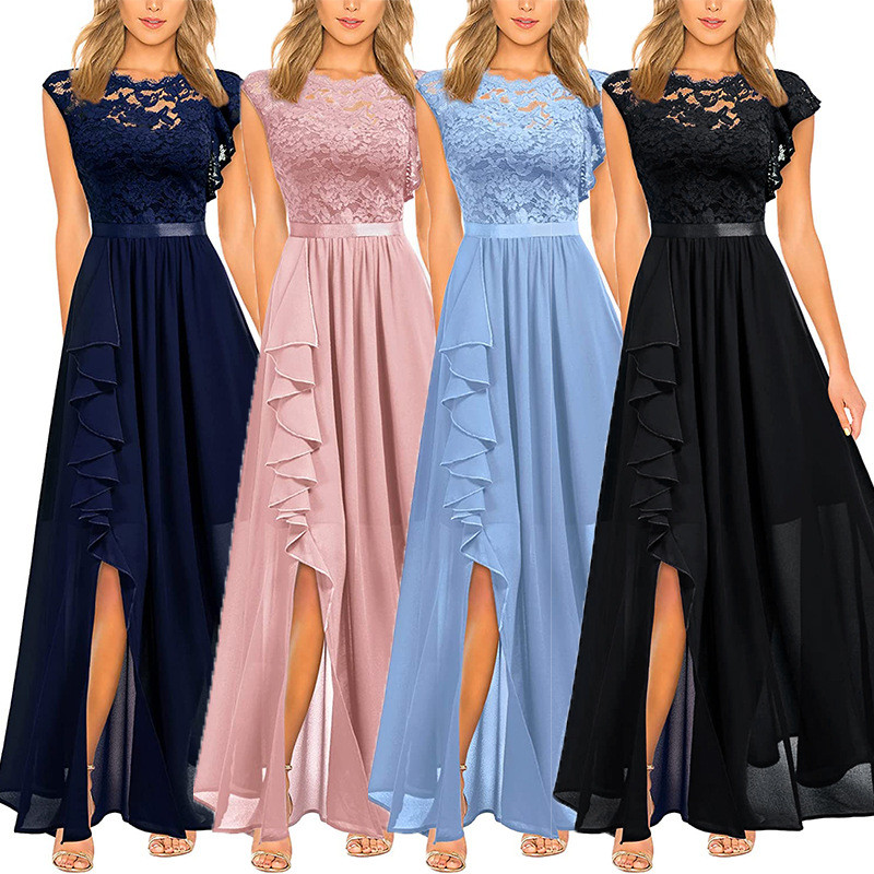 Fashion Lace Solid Color Sexy Party Prom  Wedding Guest Dress
