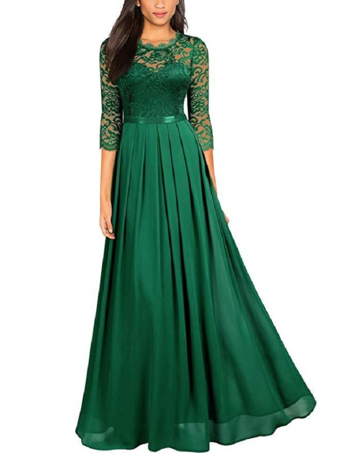Women's Lace Vintage Chiffon Ruffle Wedding Party Dress