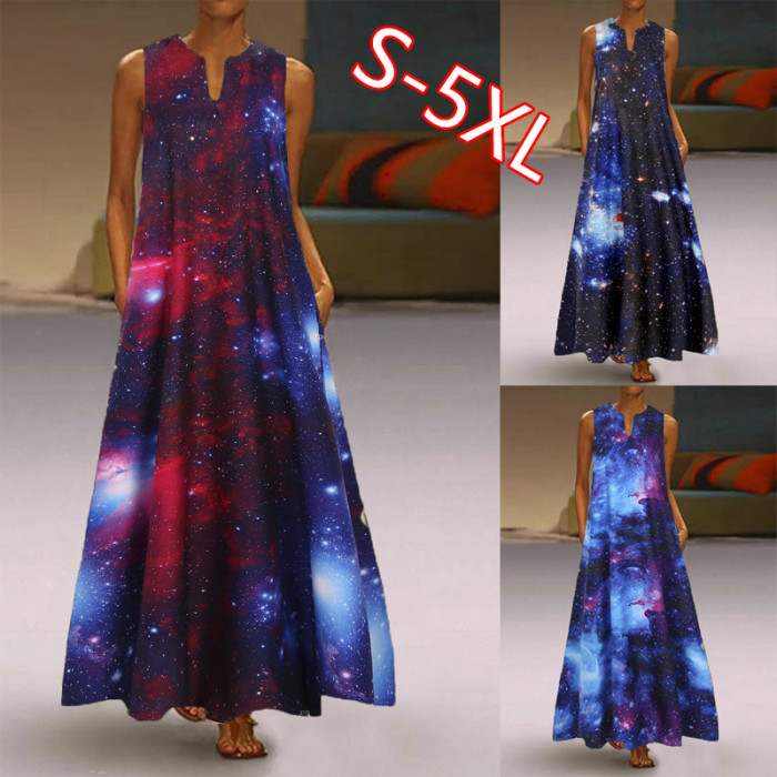 Casual Retro Ladies Print Loose Elegant Swing  Party Maxi Dress