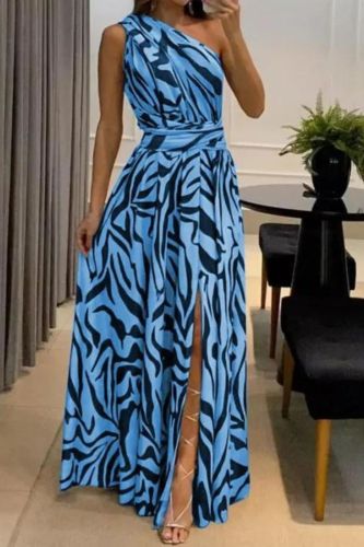 Fashion Sleeveless Elegant Print Off Shoulder Party Sexy A-Line Wedding Guest Dress