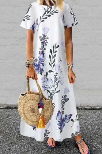 Boho Floral Print Tank Top O Neck Casual Loose Party Beach Maxi Dress