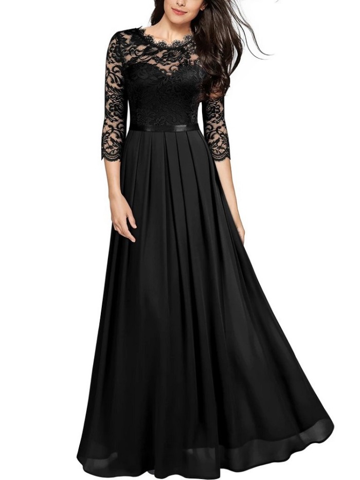 Women's Lace Vintage Chiffon Ruffle Wedding Party Dress