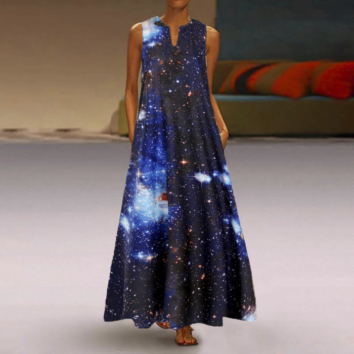 Casual Retro Ladies Print Loose Elegant Swing  Party Maxi Dress