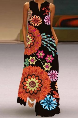 Ladies Boho Casual Fashion Printed Loose  Maxi Dress