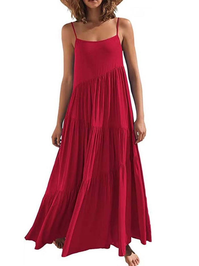 Summer Solid Color Fashion Loose Sleeveless Party  Maxi Dress
