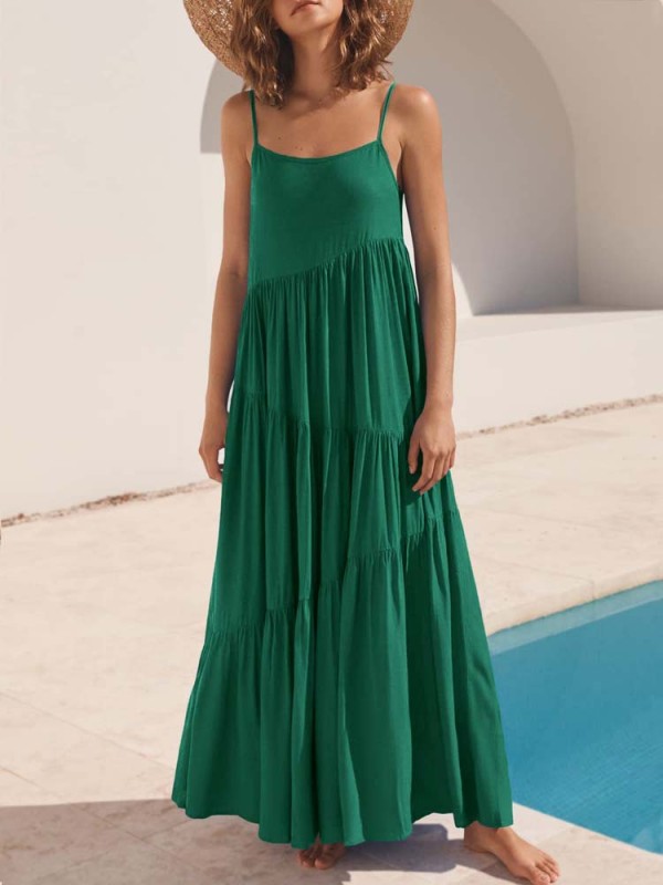 Summer Solid Color Fashion Loose Sleeveless Party  Maxi Dress