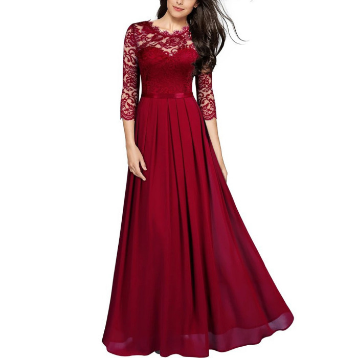 Women's Lace Vintage Chiffon Ruffle Wedding Party Dress