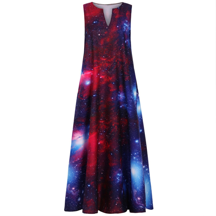 Casual Retro Ladies Print Loose Elegant Swing  Party Maxi Dress