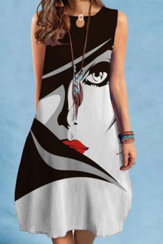 Women's Elegant Printed Sleeveless Swing Casual Dress
