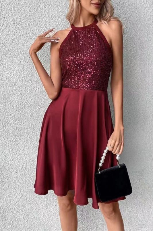 Women's Fashion Sequin Stitching Sleeveless Slim Sexy Strapless Wedding Guest Dress