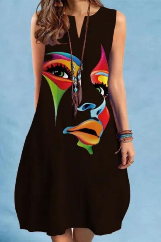 Fashion Classic Vintage Sexy Print Loose Elegant Sleeveless Casual Dress